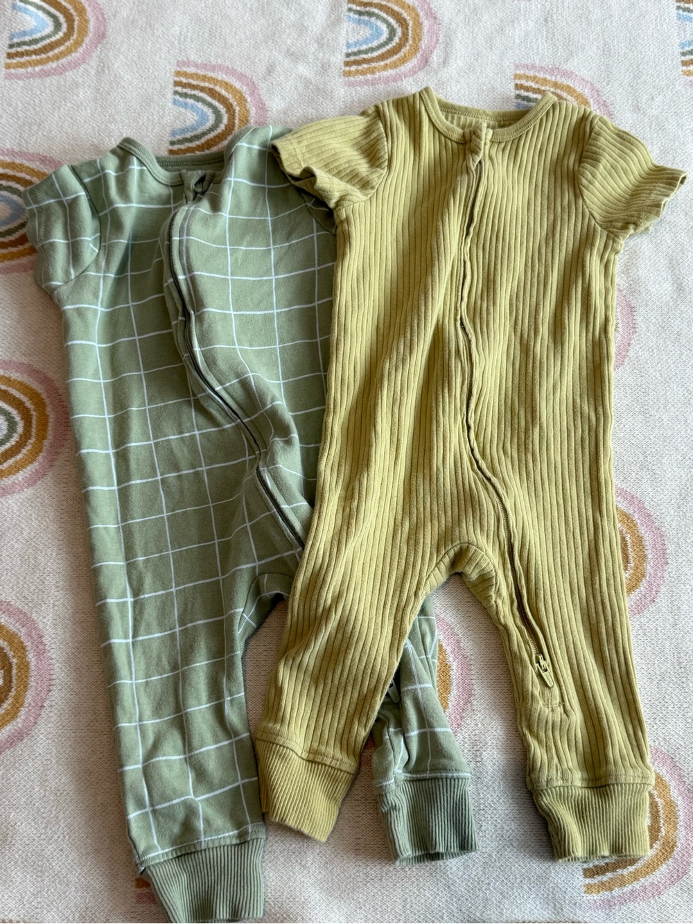 Gender Neutral Cloud Island 6-9m Ribbed Zipper Onesie Bundle